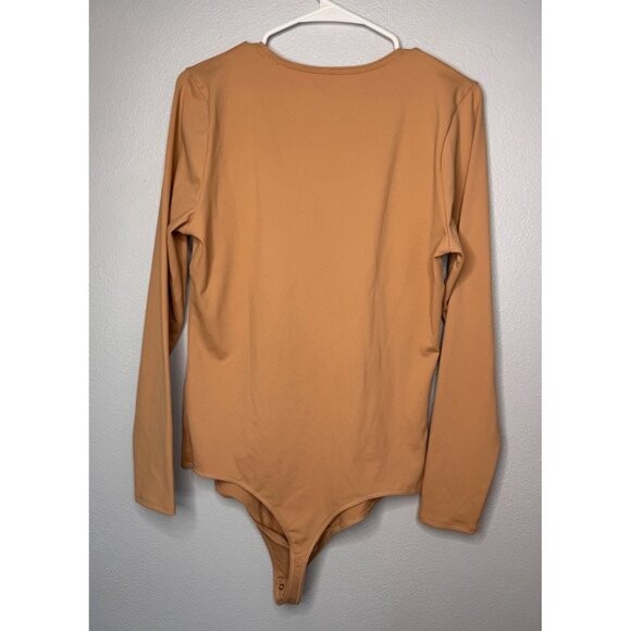 Abercrombie & Fitch Bodysuit Cut Outs Long Sleeve XL Camel Soft Stretch NEW - Picture 3 of 8